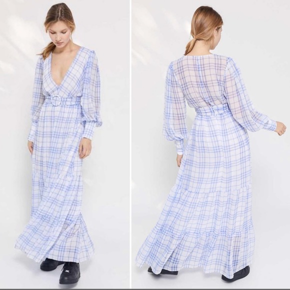 Bec + Bridge Alexa Blue White Gingham V Neck Belted Maxi Dress US 2 - Picture 5 of 14